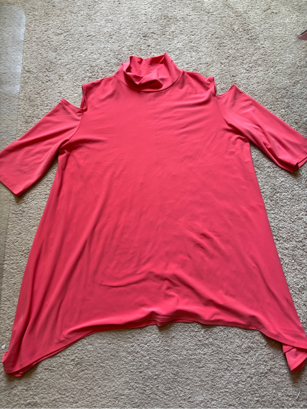 Clara Sun Woo Coral Cold-Shoulder Mock Neck Short Sleeve Top